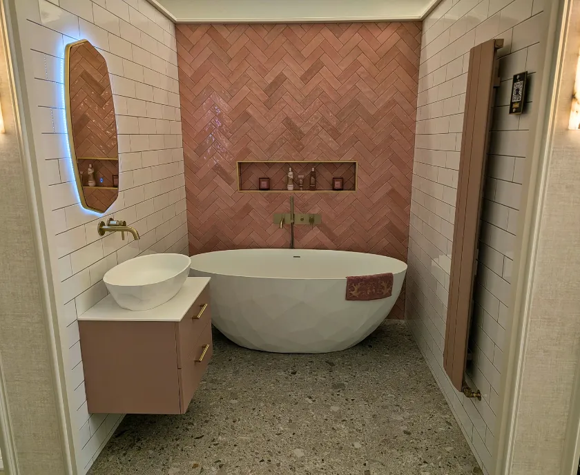 Warm Pink Herringbone & Brushed Brass 